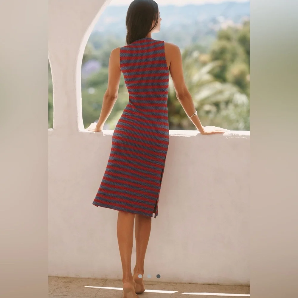 Striped Knit Tank Dress in Red and Blue